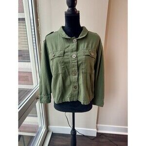 Time & Tru Olive Green Linen Light Jacket Size Medium